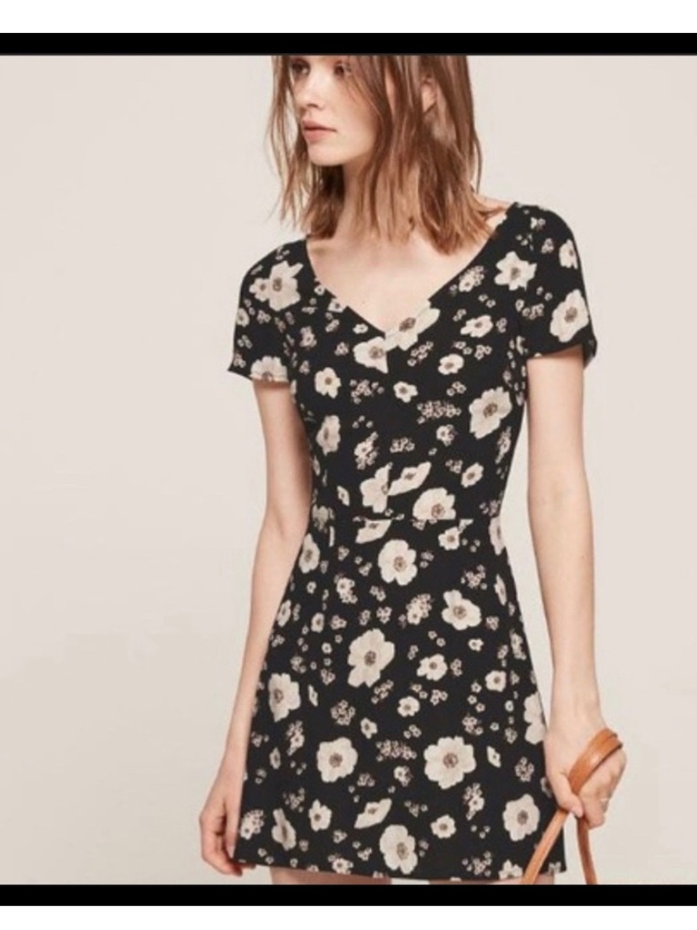 Reformation Dolce Alpine Floral Dress Womens 8 Mini Fit Flare Black